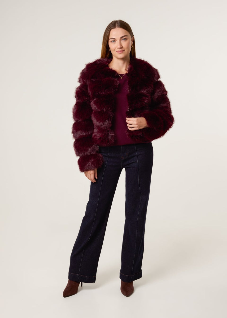 Blue Vanilla Burgundy Pelted Fur Jacket