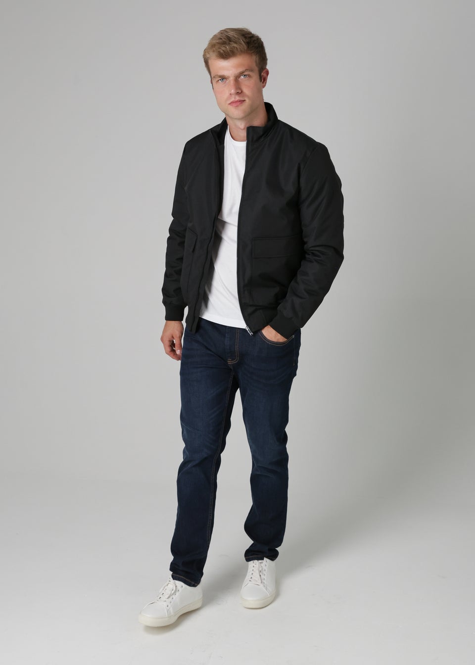 Nines Black Oxford Jacket with Corduroy Collar & Contrast Zip