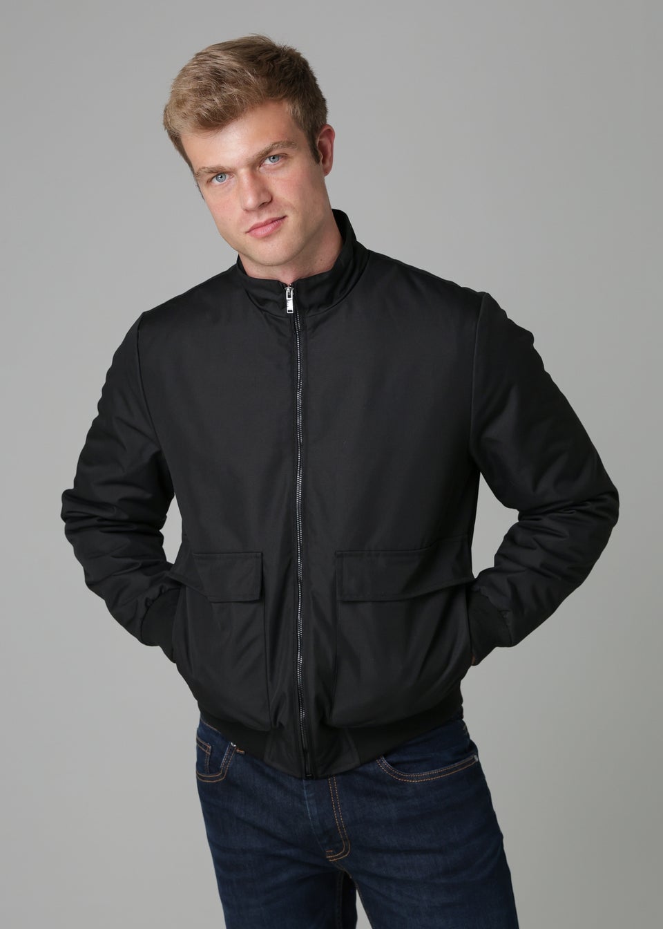 Nines Black Oxford Jacket with Corduroy Collar & Contrast Zip
