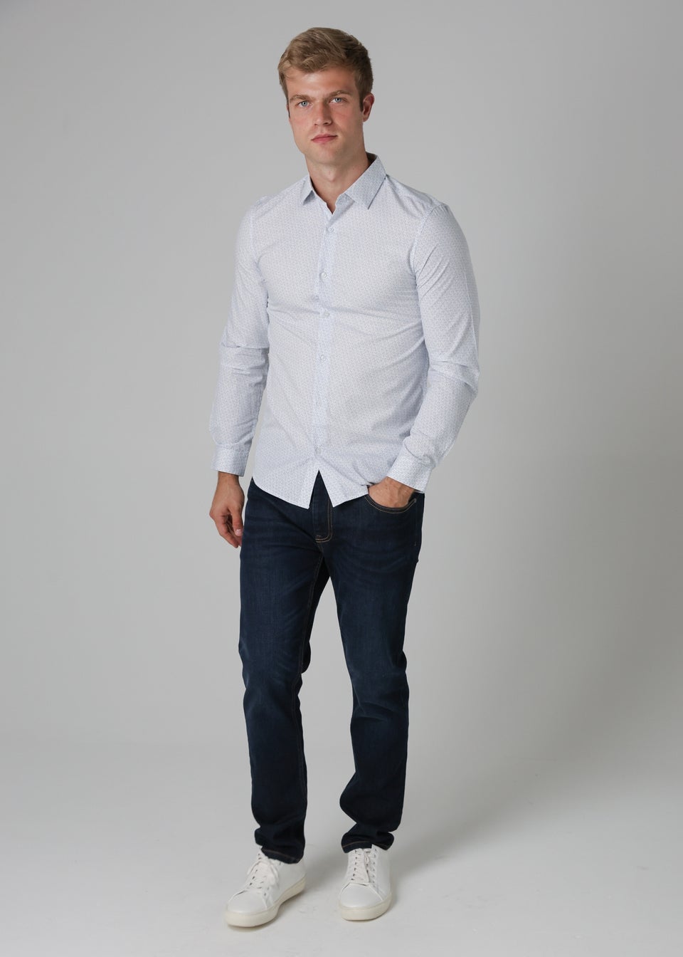 Nines Blue Cotton Poplin Shirt