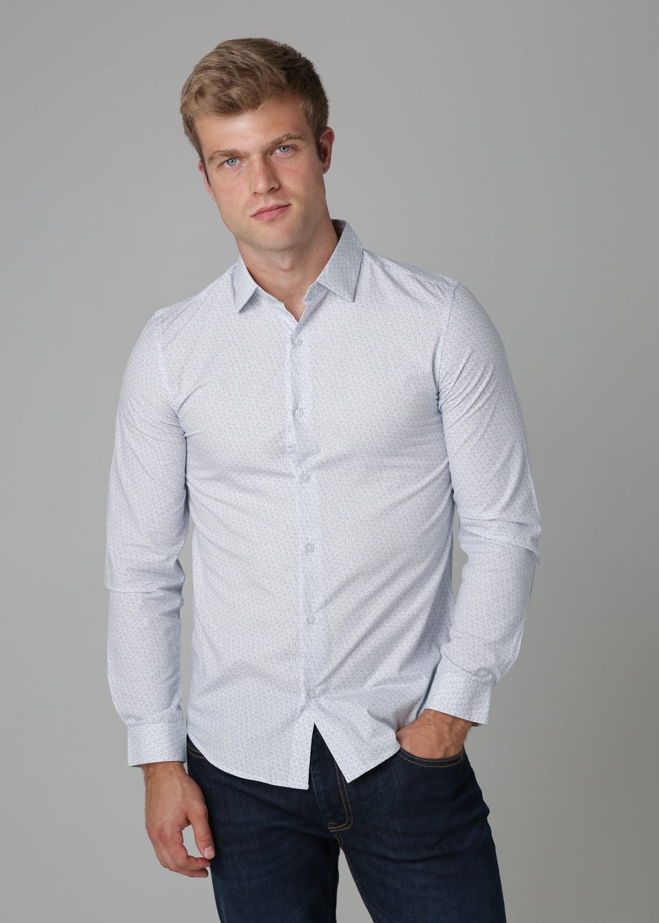 Nines Blue Cotton Poplin Shirt