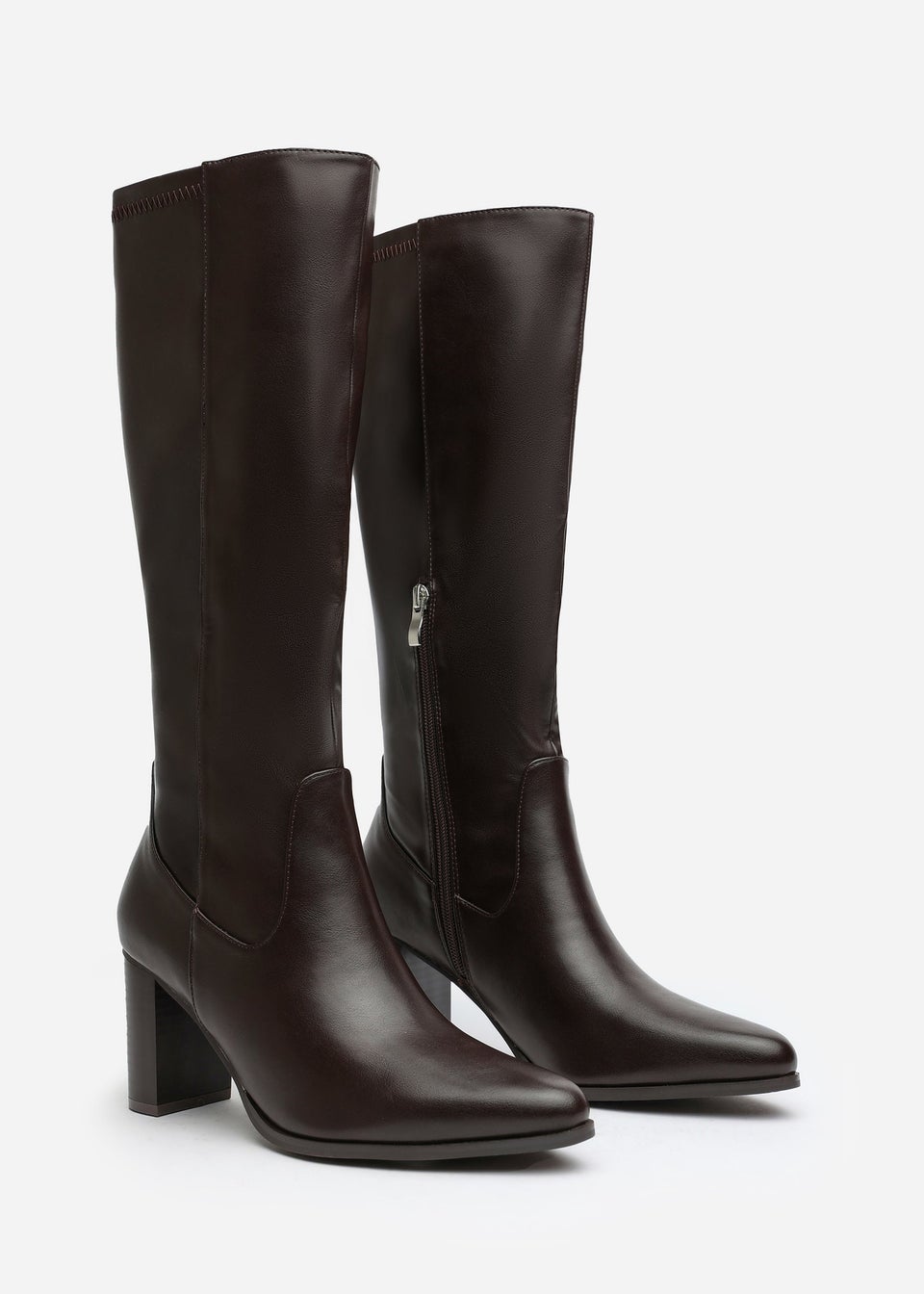Where's That From Wide-Calf Hawthorn Brown PU Block Heel Boots