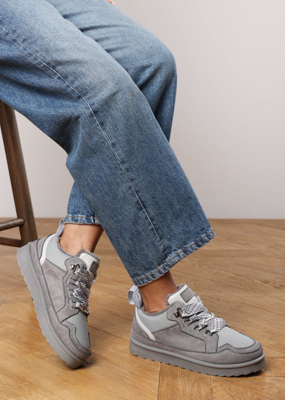 Where's That From Elara Grey Suede Lace-Up Trainers