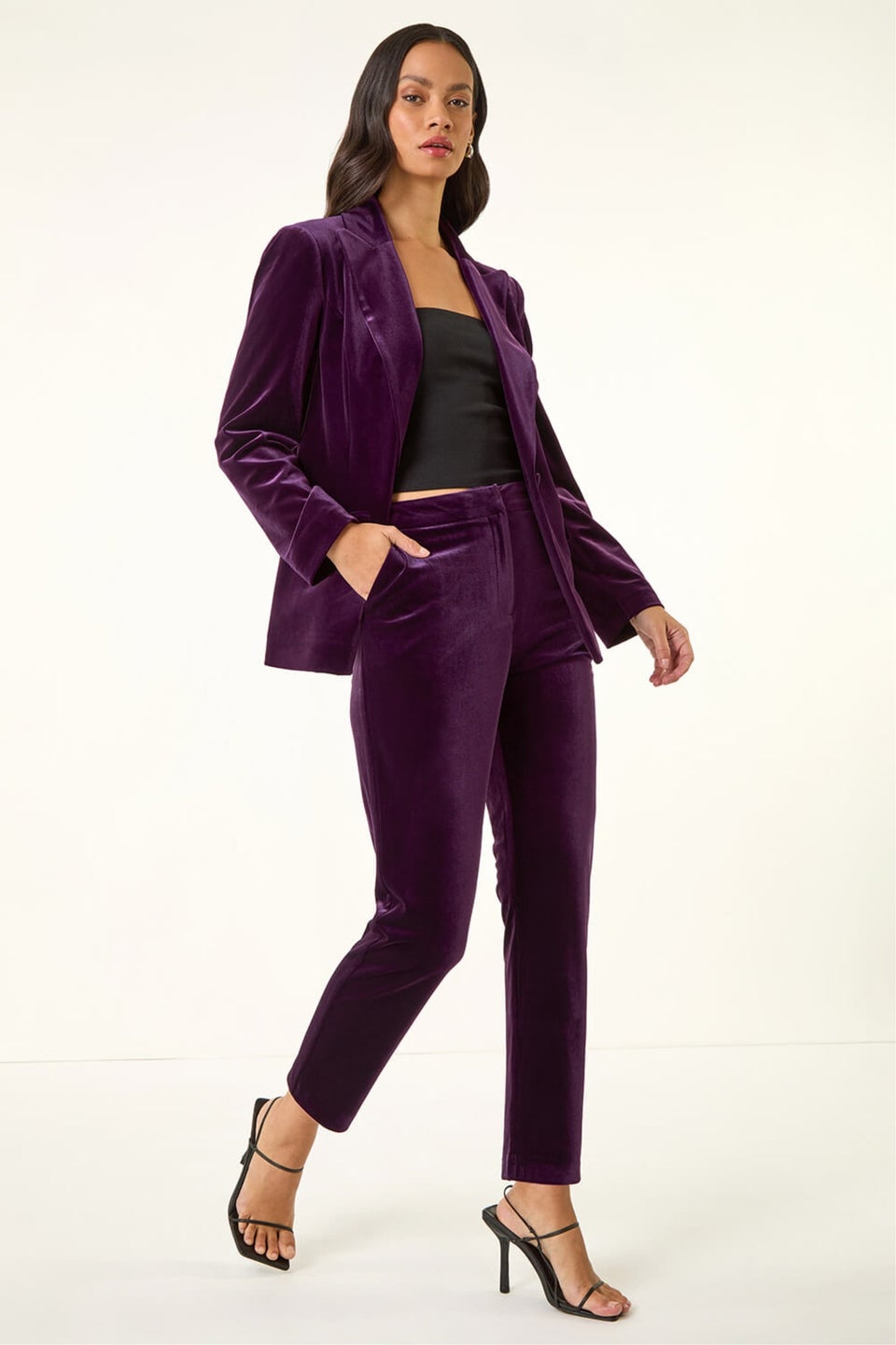 Dusk Purple Velvet Cigarette Stretch Trouser