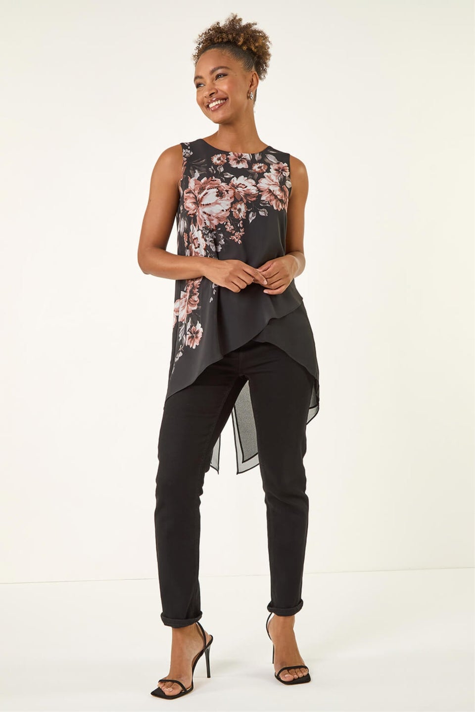 Roman Ivory Floral Wrap Sequin Top