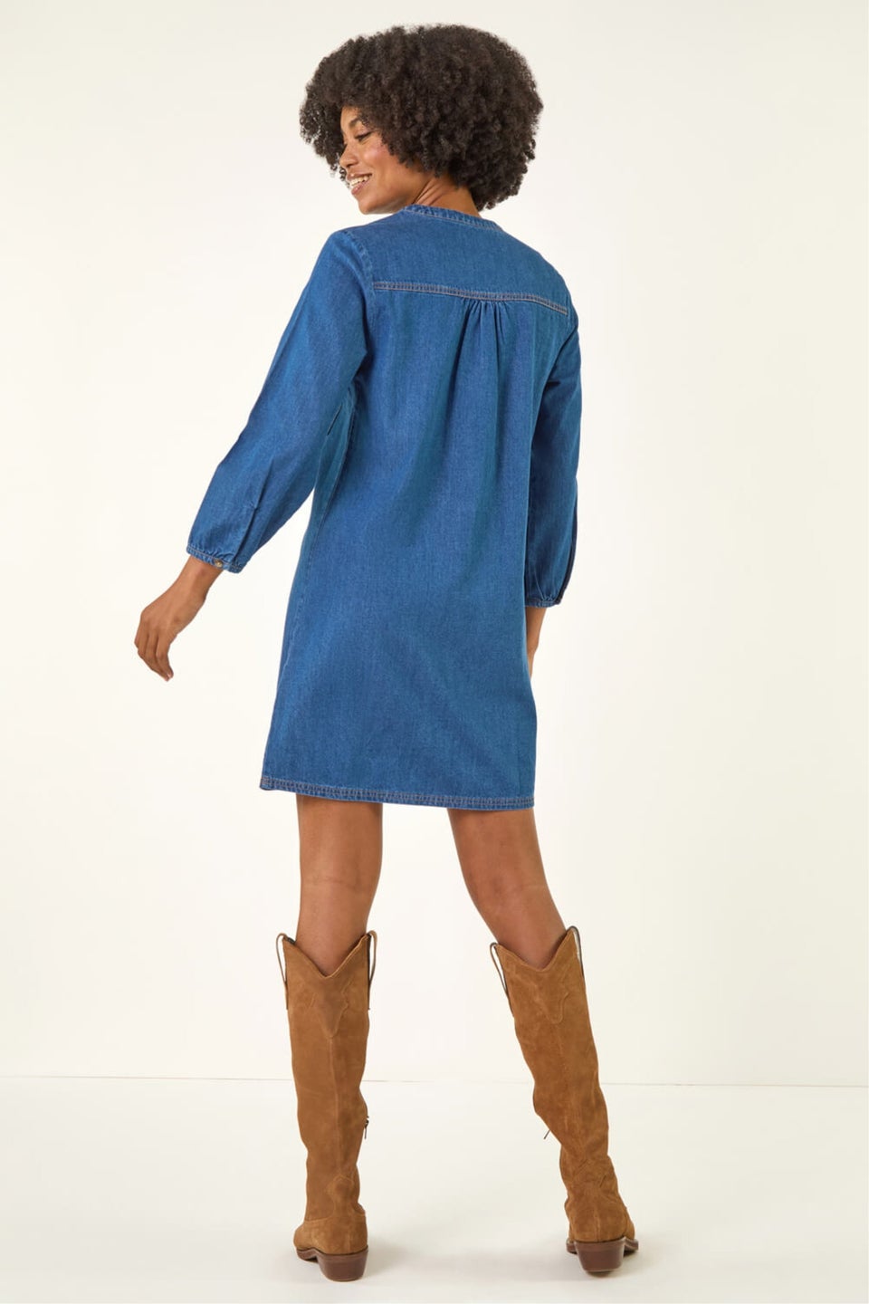 Roman Denim Cotton Denim Button Shift Dress