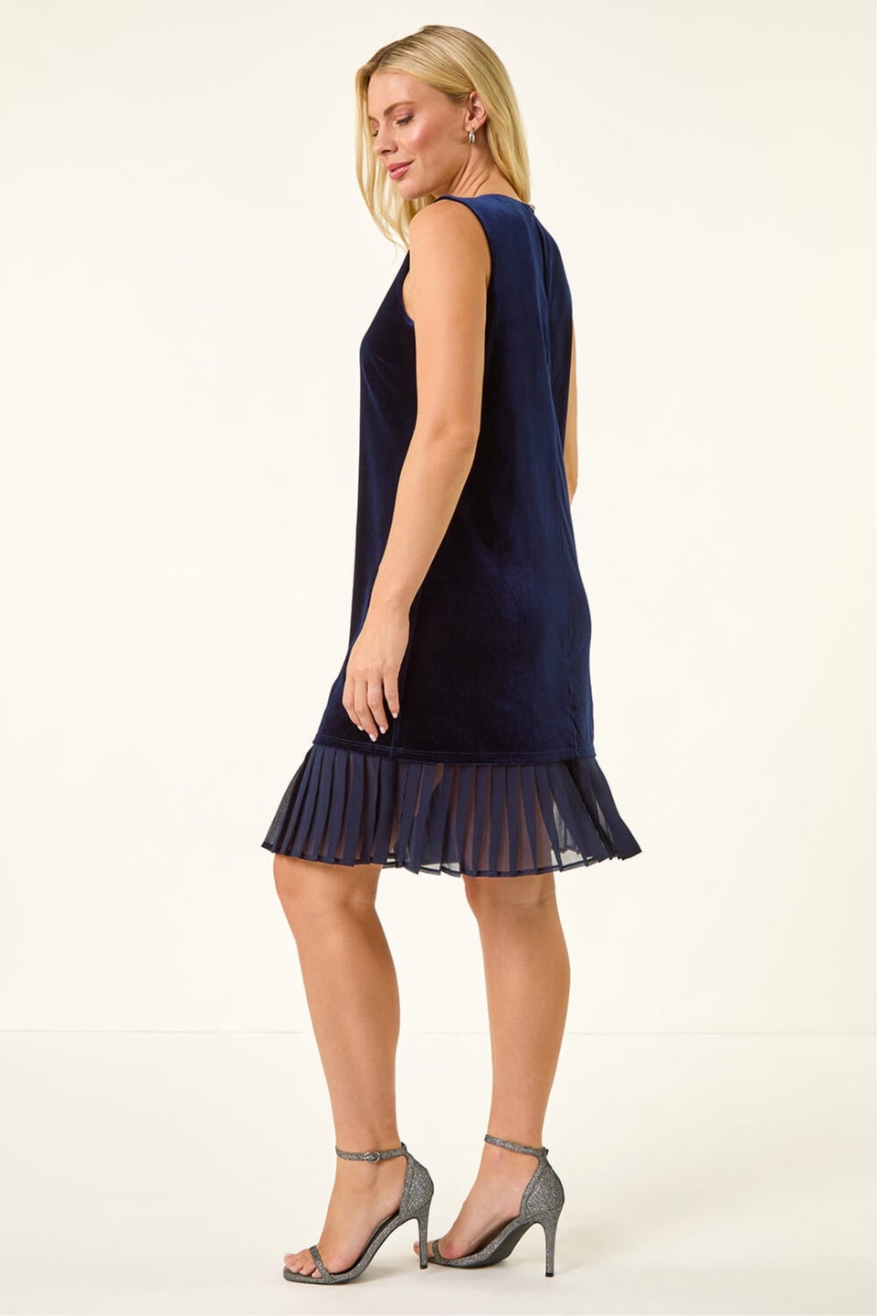 Roman Midnight Blue Petite Velvet Contrast Hem Dress