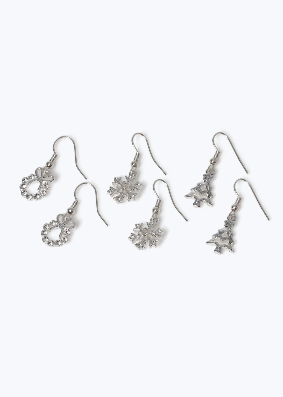Muse X Pack  Silver Christmas Snowflake Drop Earrings