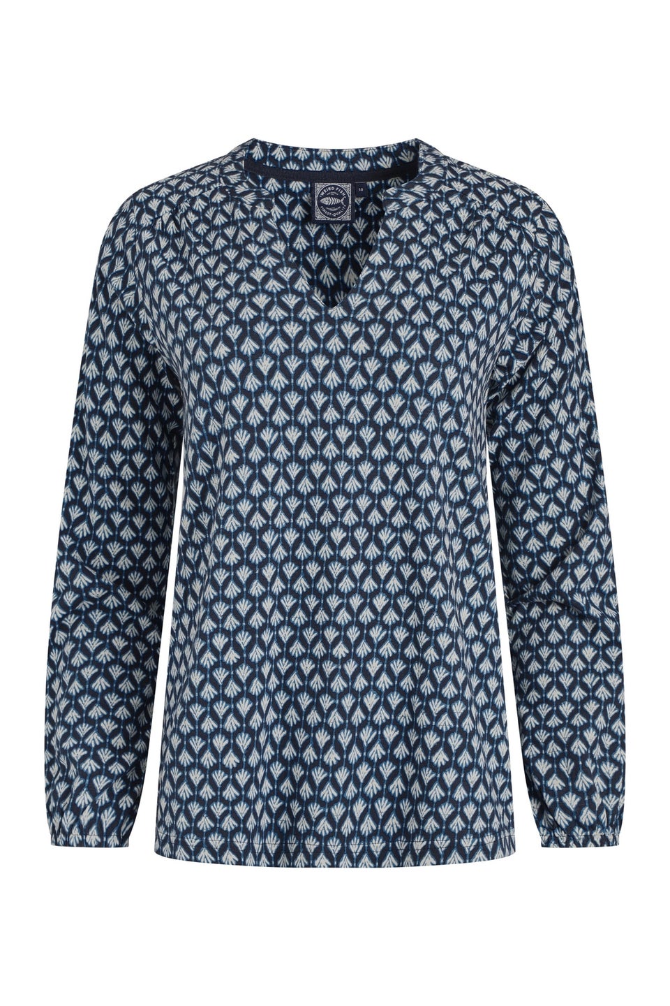 Weird Fish Indigo Brooke Printed V Neck Jersey Top