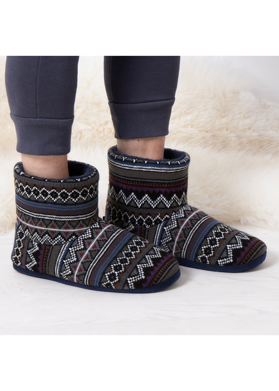 Totes Isotoner Fair Isle Boot Slippers