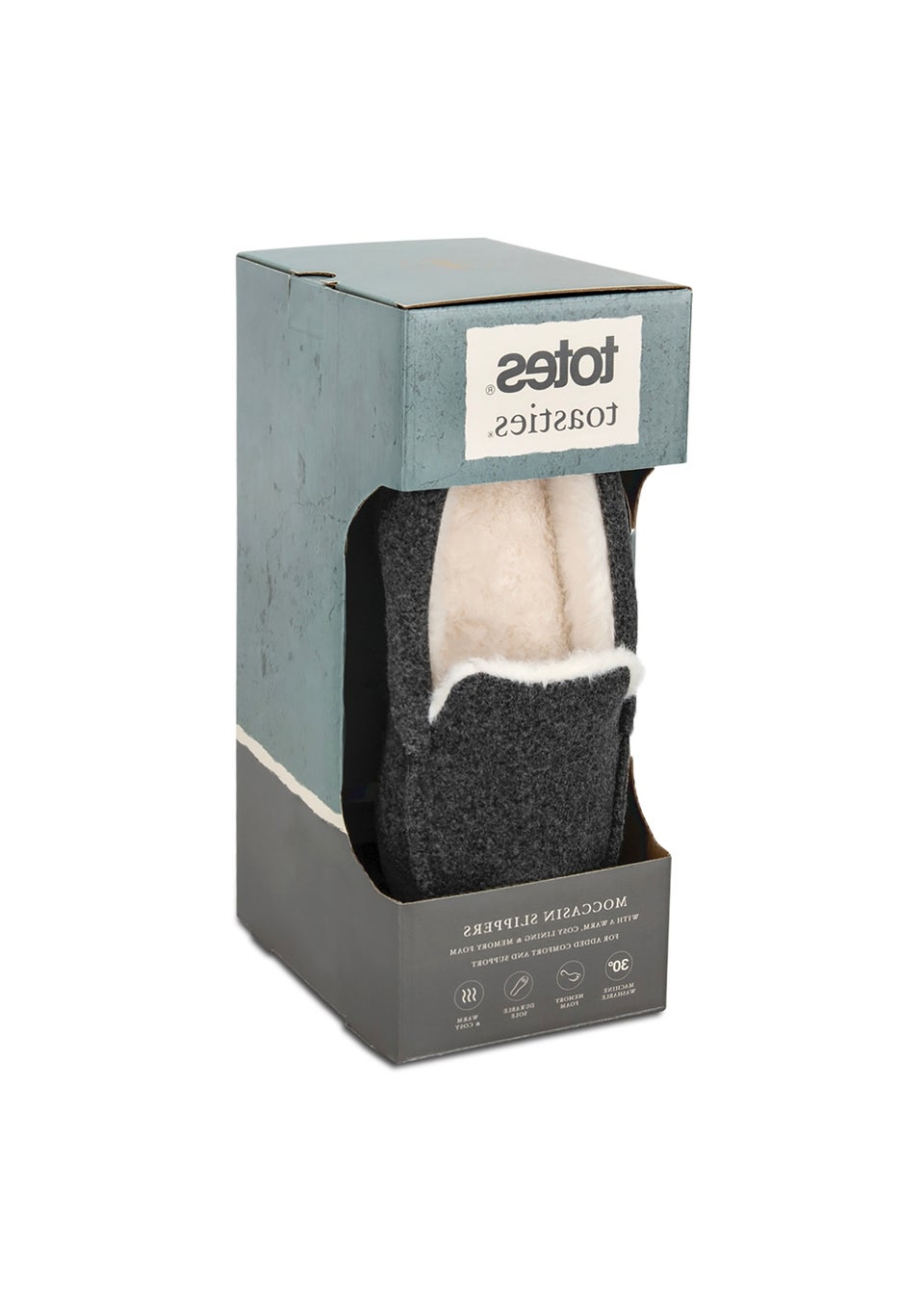 Totes Isotoner Grey Felt Moccasin Slipper With Sherpa Lining