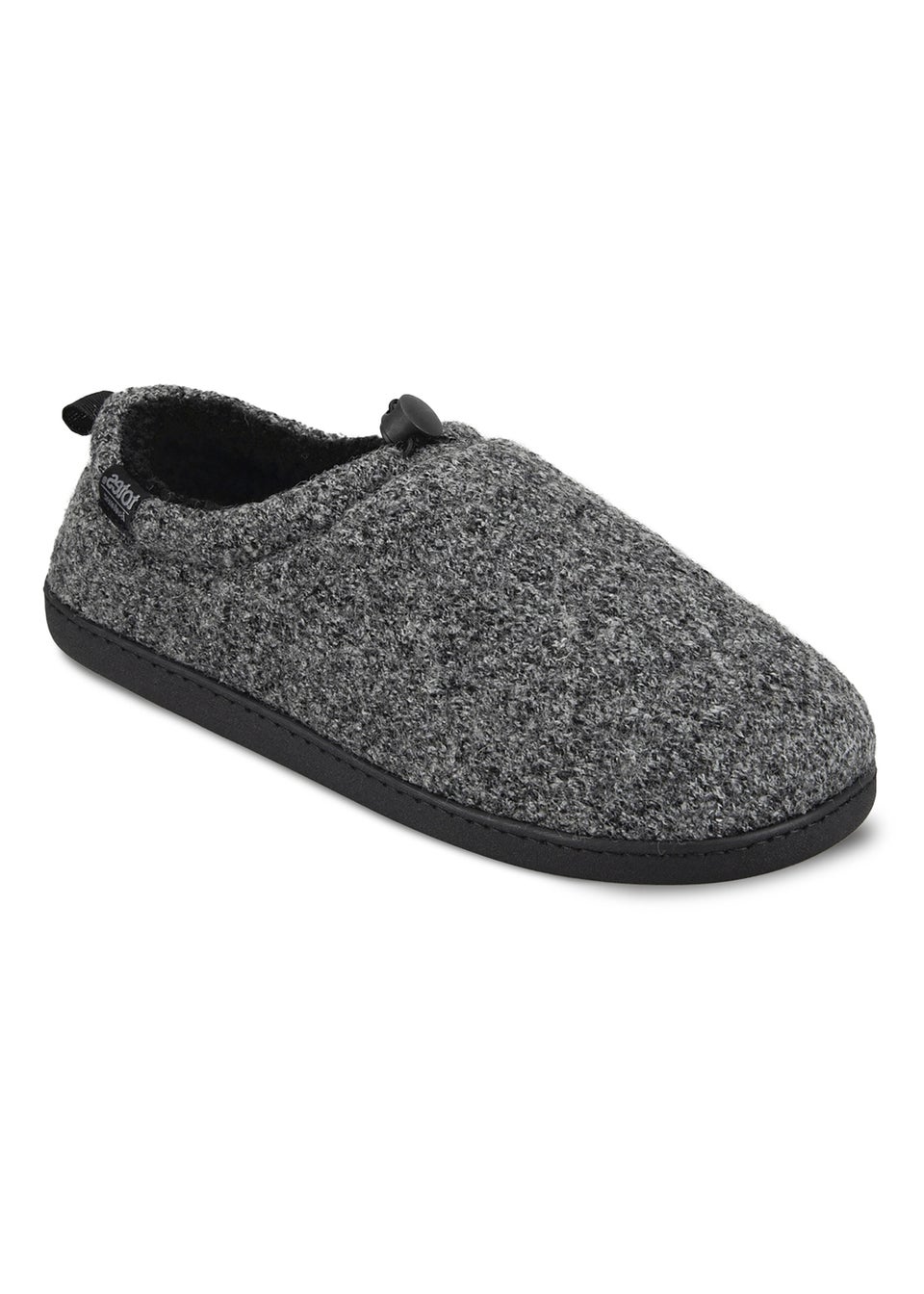 Totes Isotoner Grey Felt Full Back Slipper With Pull Toggle