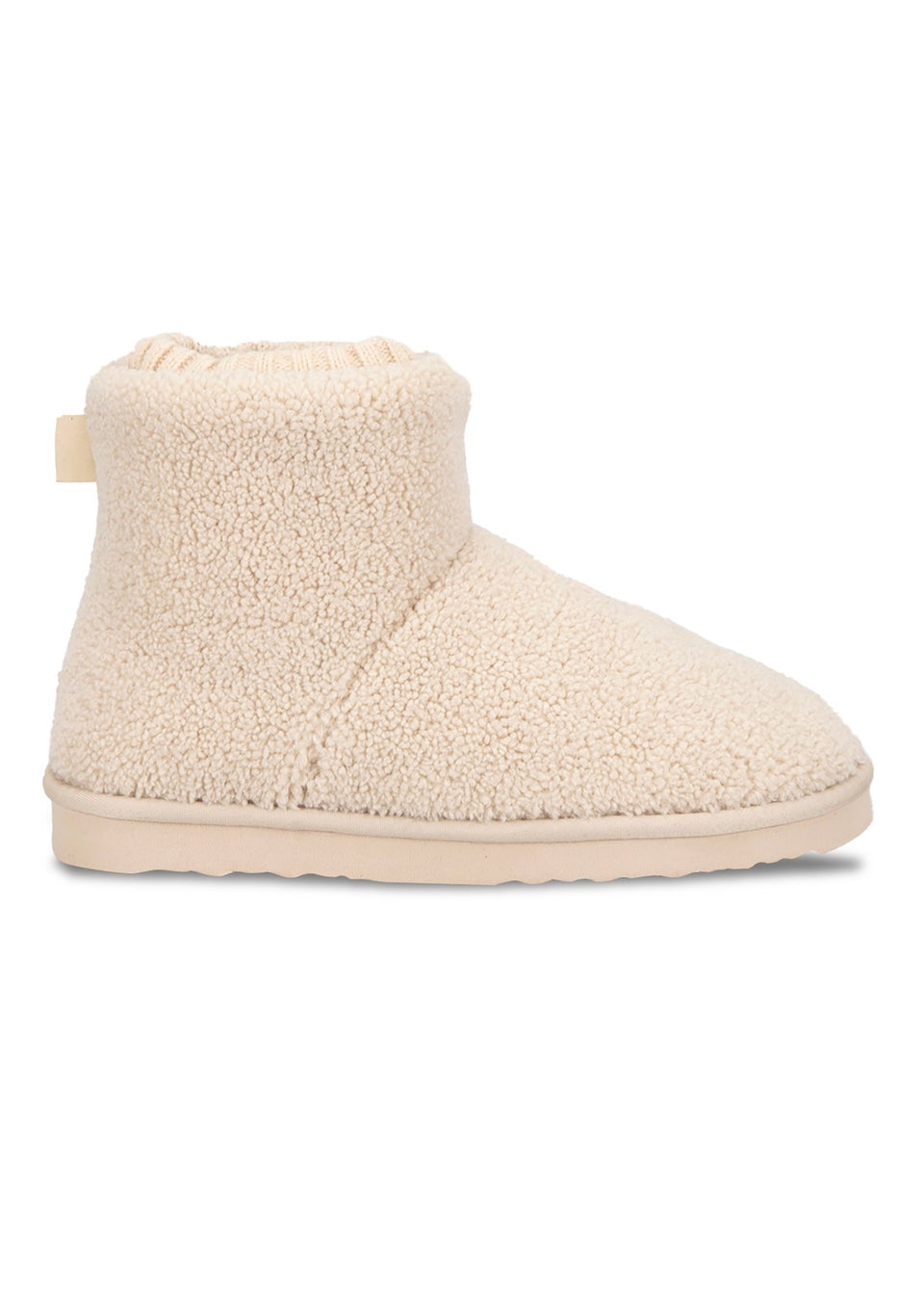 Totes Isotoner Cream Borg Boot With Cuff Detail