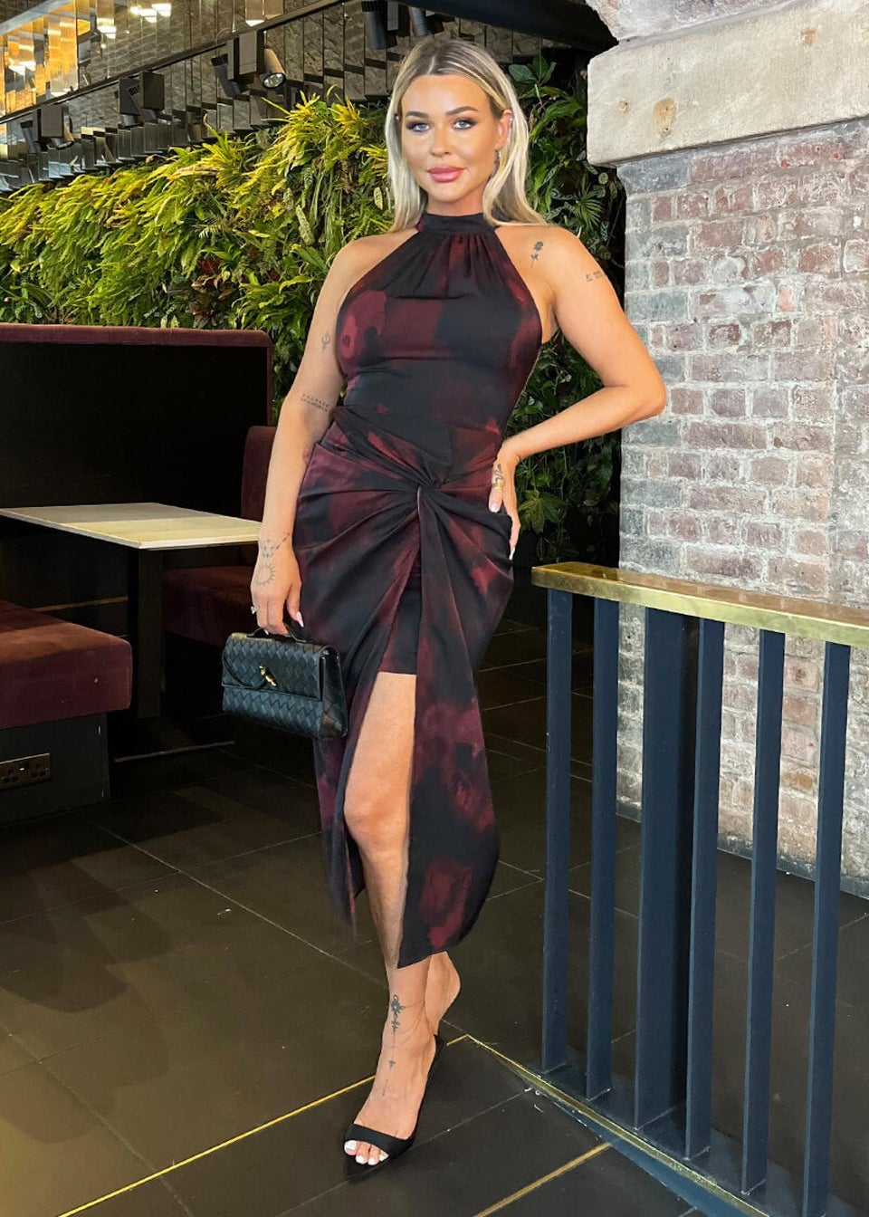AX Paris Burgundy And Black Smudge Print Halter Neck Knot Skirt Midi Dress
