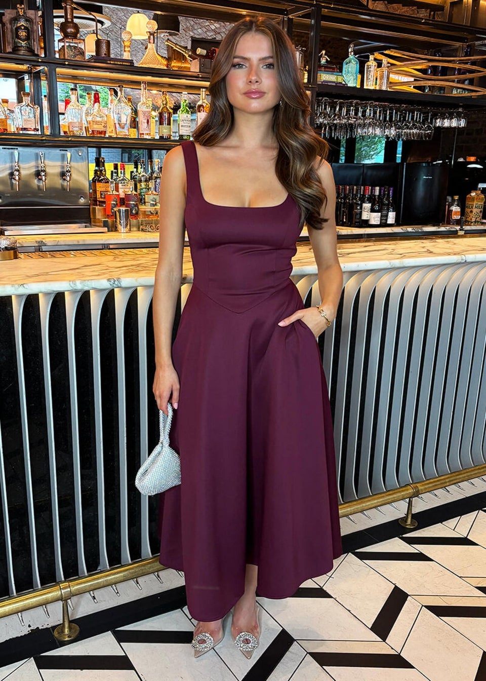 AX Paris Plum Square Neck A-line Midi Dress