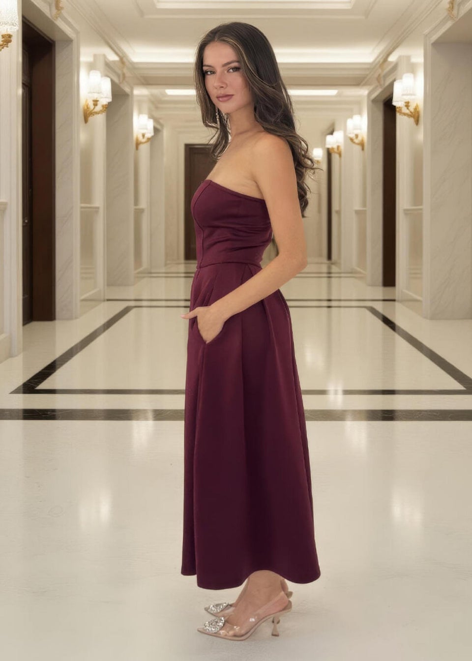 AX Paris Plum Bandeau A-Line Skirt Midi Dress