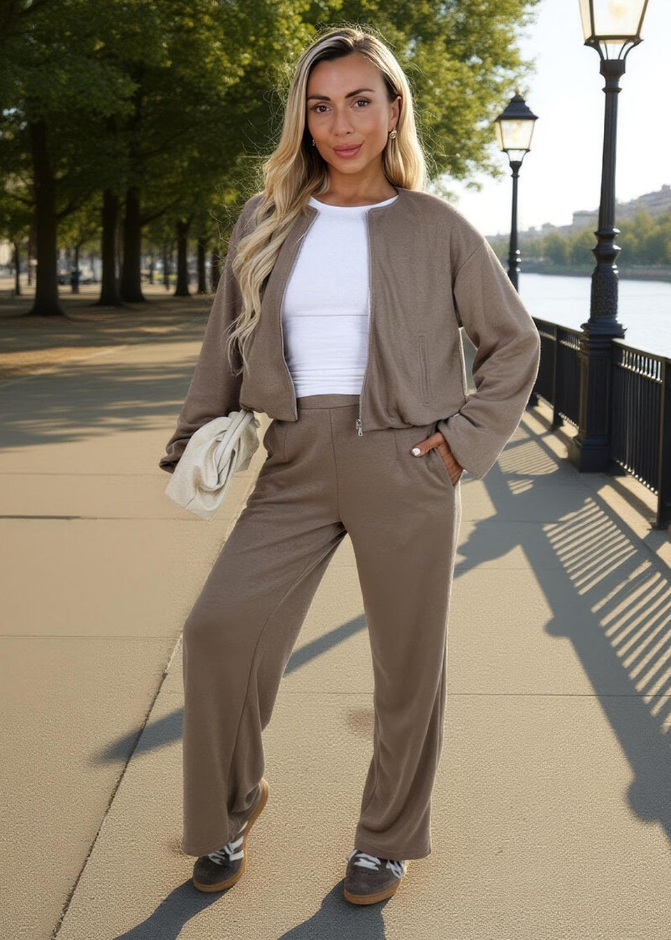 AX Paris Mocha Bubble Hem Cropped Soft Bomber Jacket
