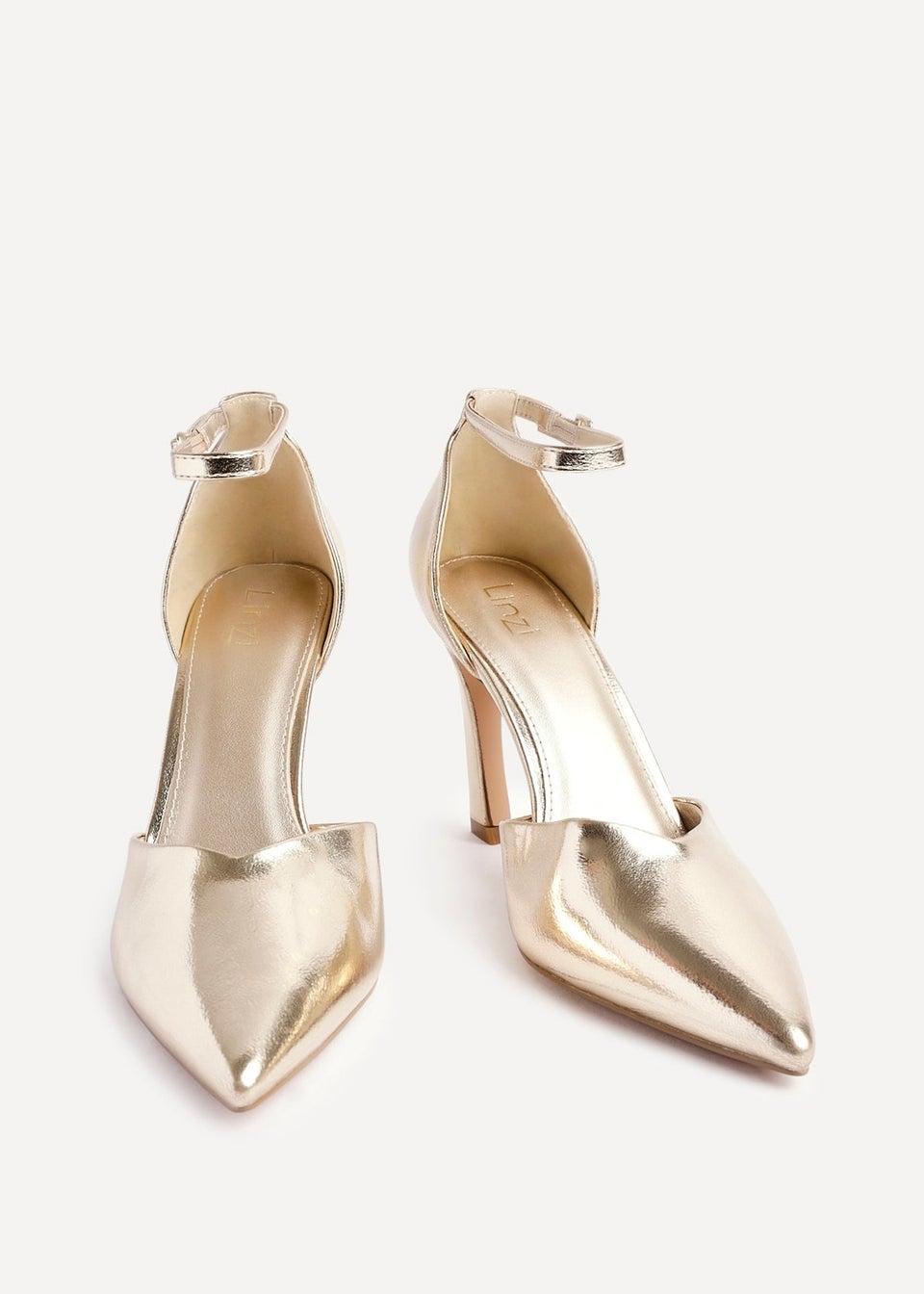 Linzi Moira Gold Faux Leather V Cut Court Heel