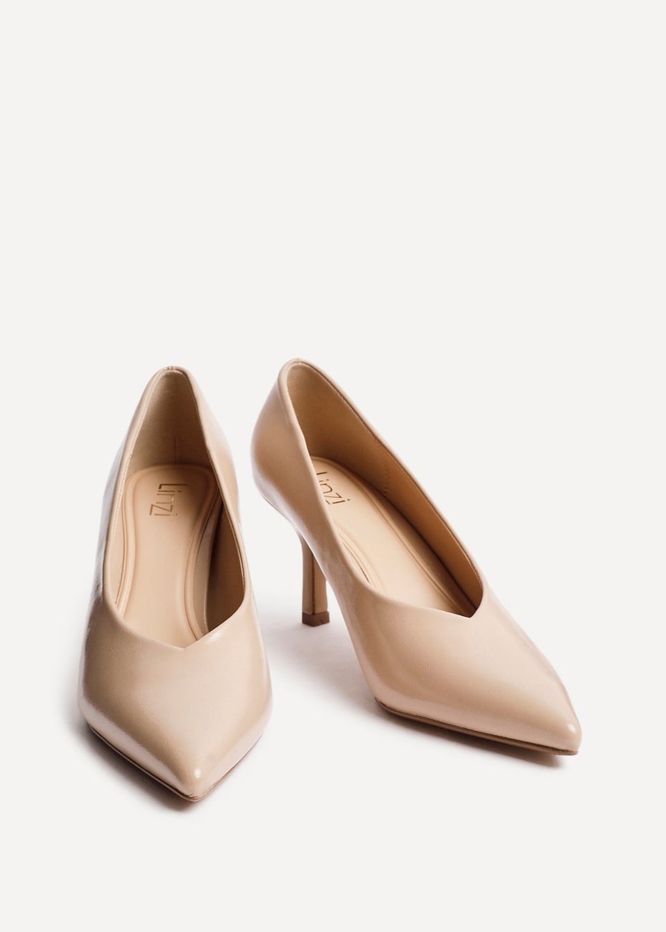 Linzi Bellamy Nude Faux Leather V-Cut Vamp Court Heels