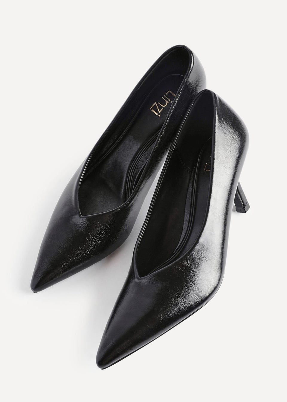 Linzi Bellamy Black Faux Leather V-Cut Vamp Court Heels