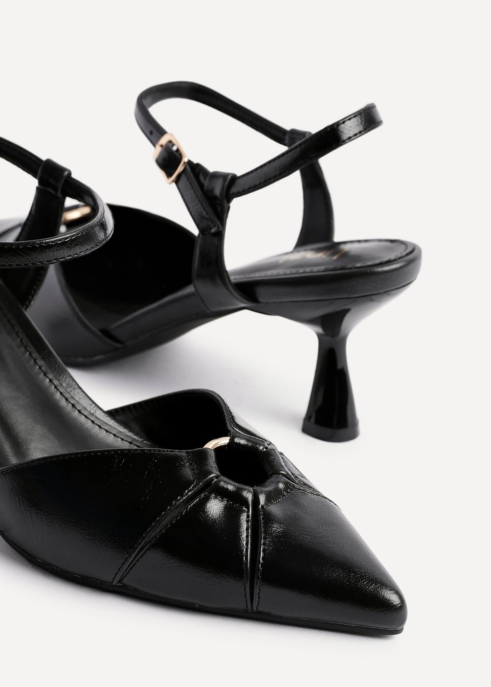 Linzi Pivot Black Faux Leather Stiletto Court Heel