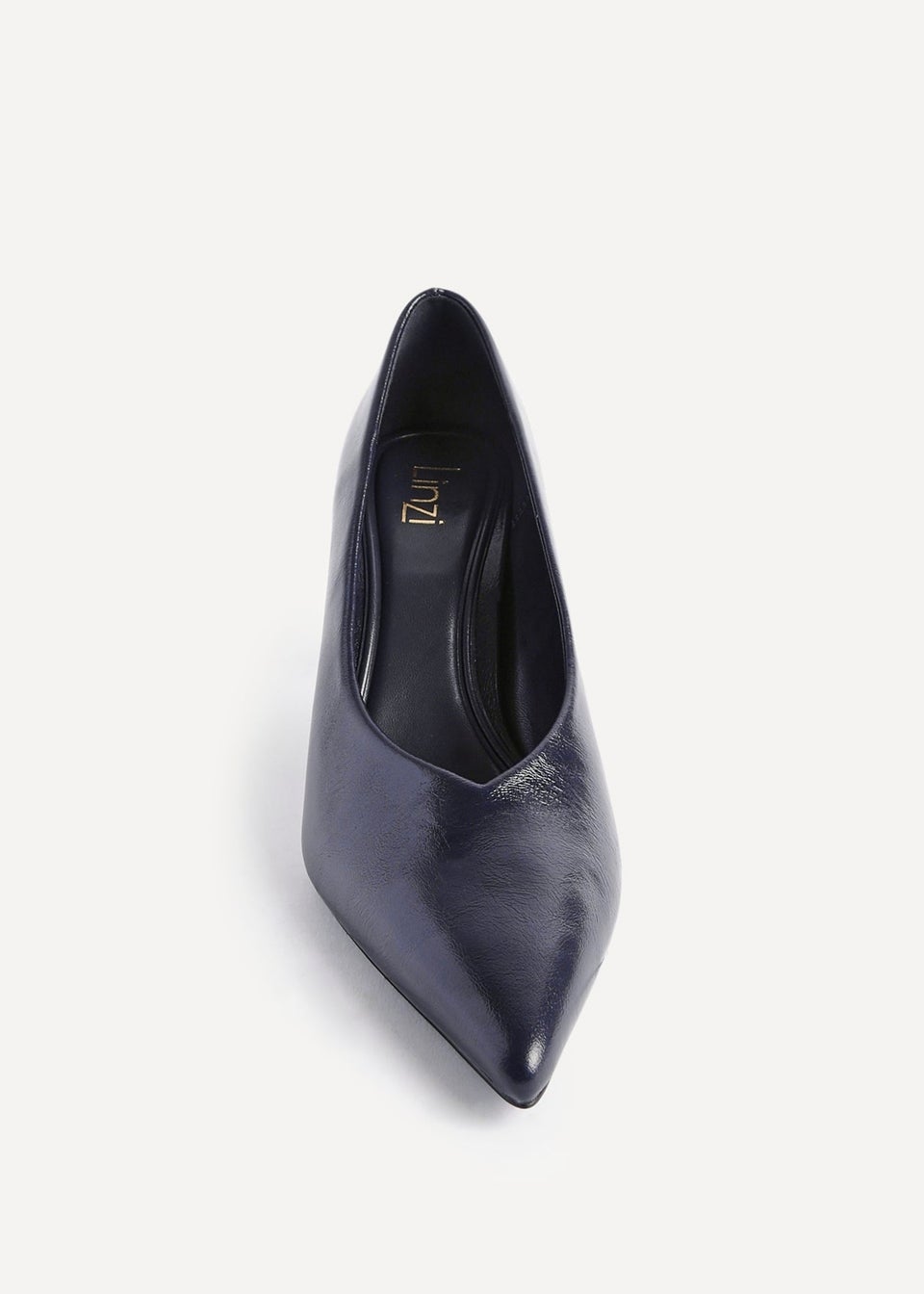 Linzi Bellamy Navy Faux Leather V-Cut Vamp Court Heels