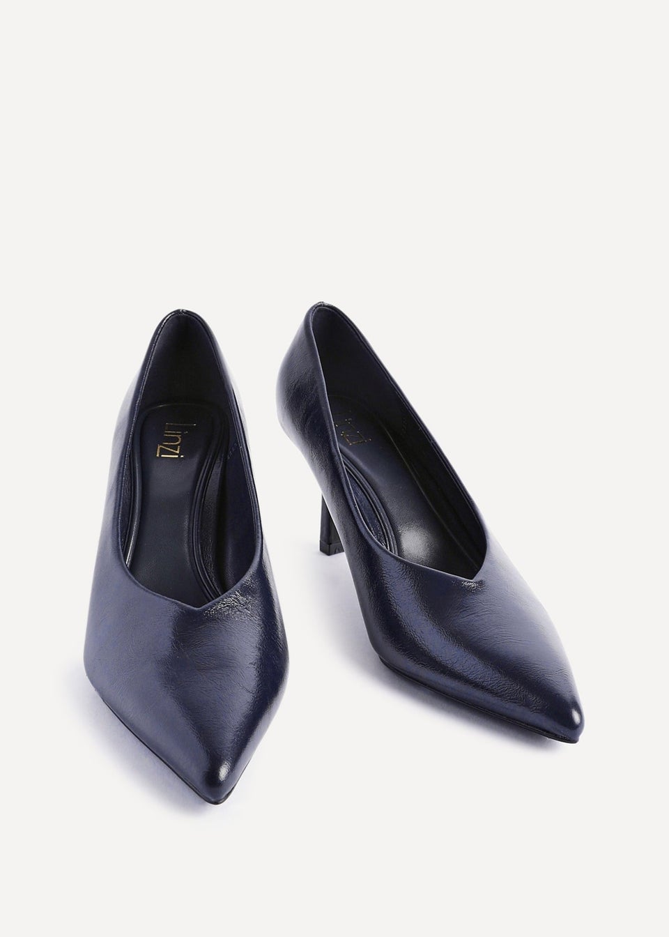 Linzi Bellamy Navy Faux Leather V-Cut Vamp Court Heels
