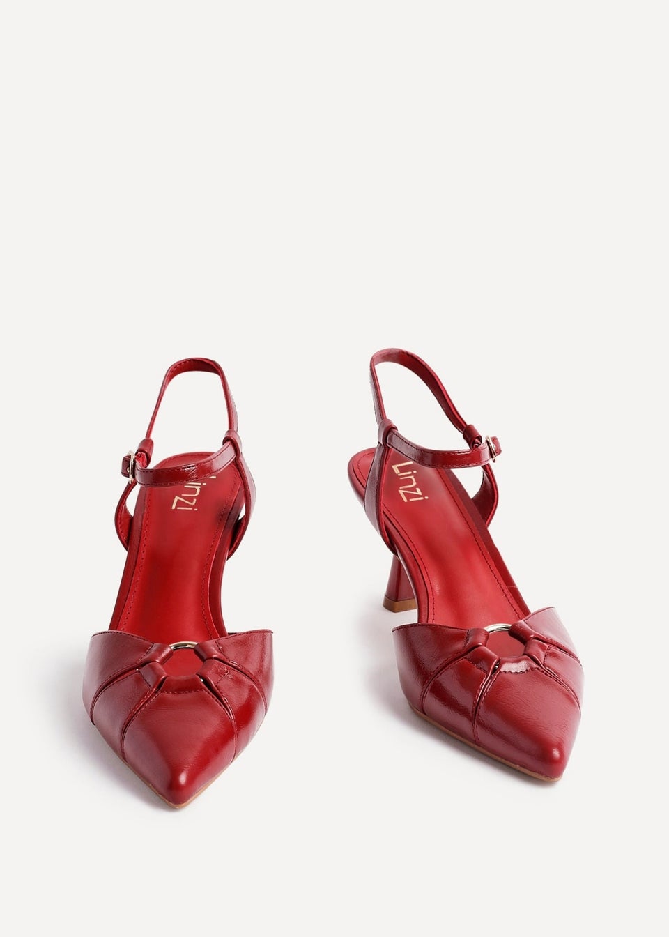 Linzi Pivot Red Faux Leather Stiletto Court Heel