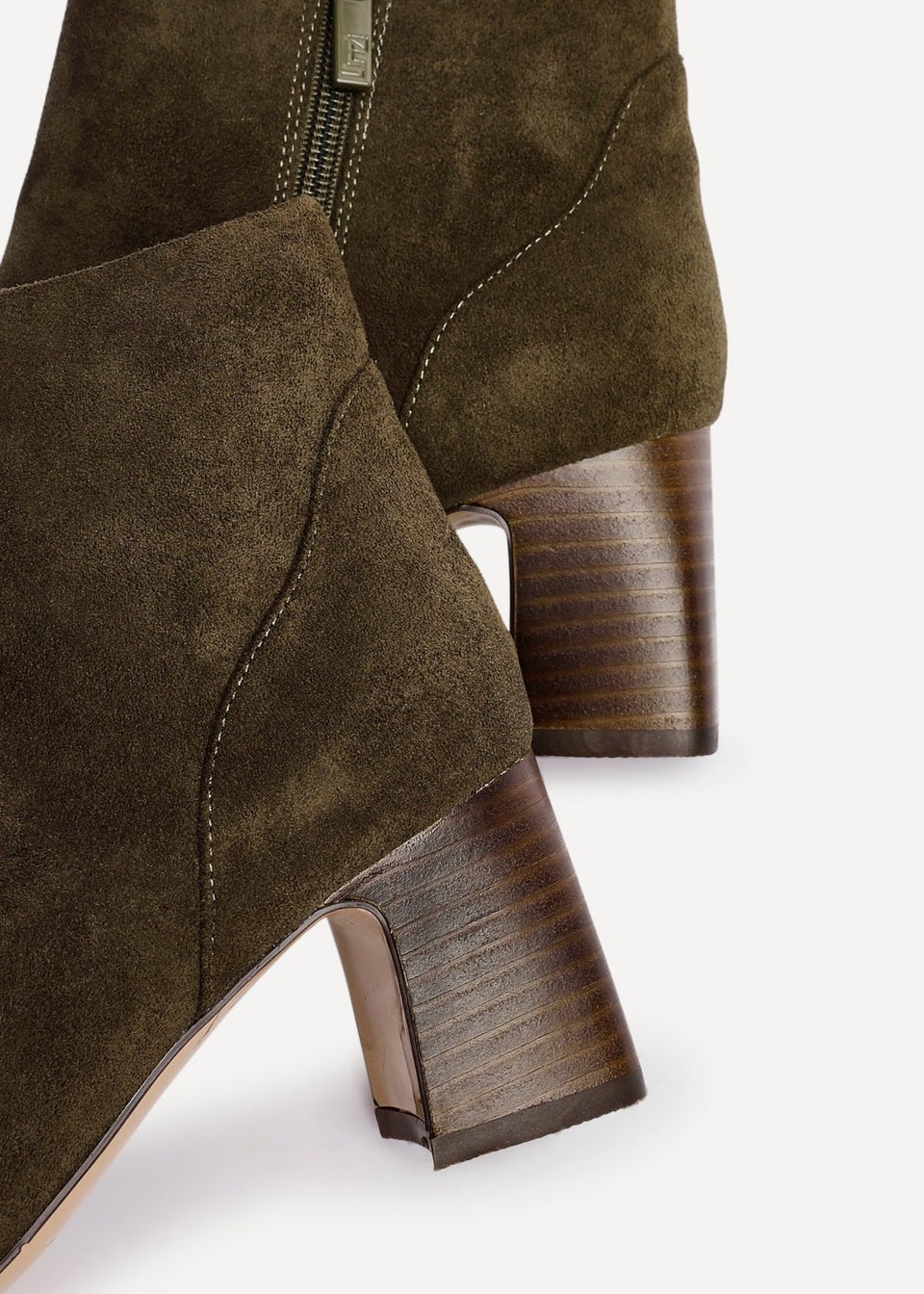 Linzi Cove Khaki Faux Suede Soft Square Toe Block Heel Ankle Boot
