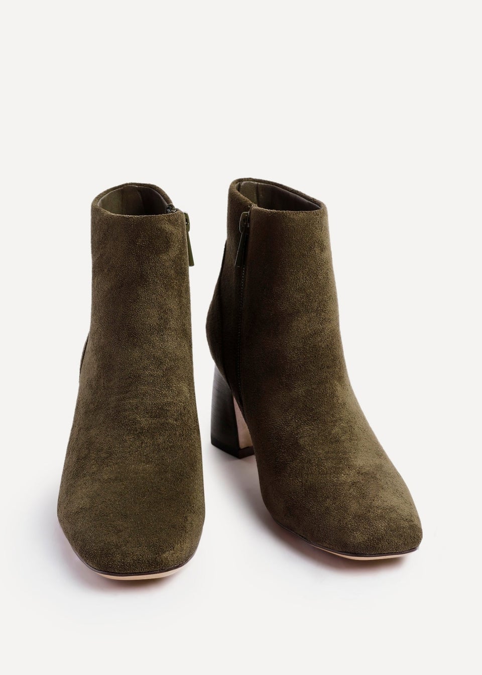Linzi Cove Khaki Faux Suede Soft Square Toe Block Heel Ankle Boot