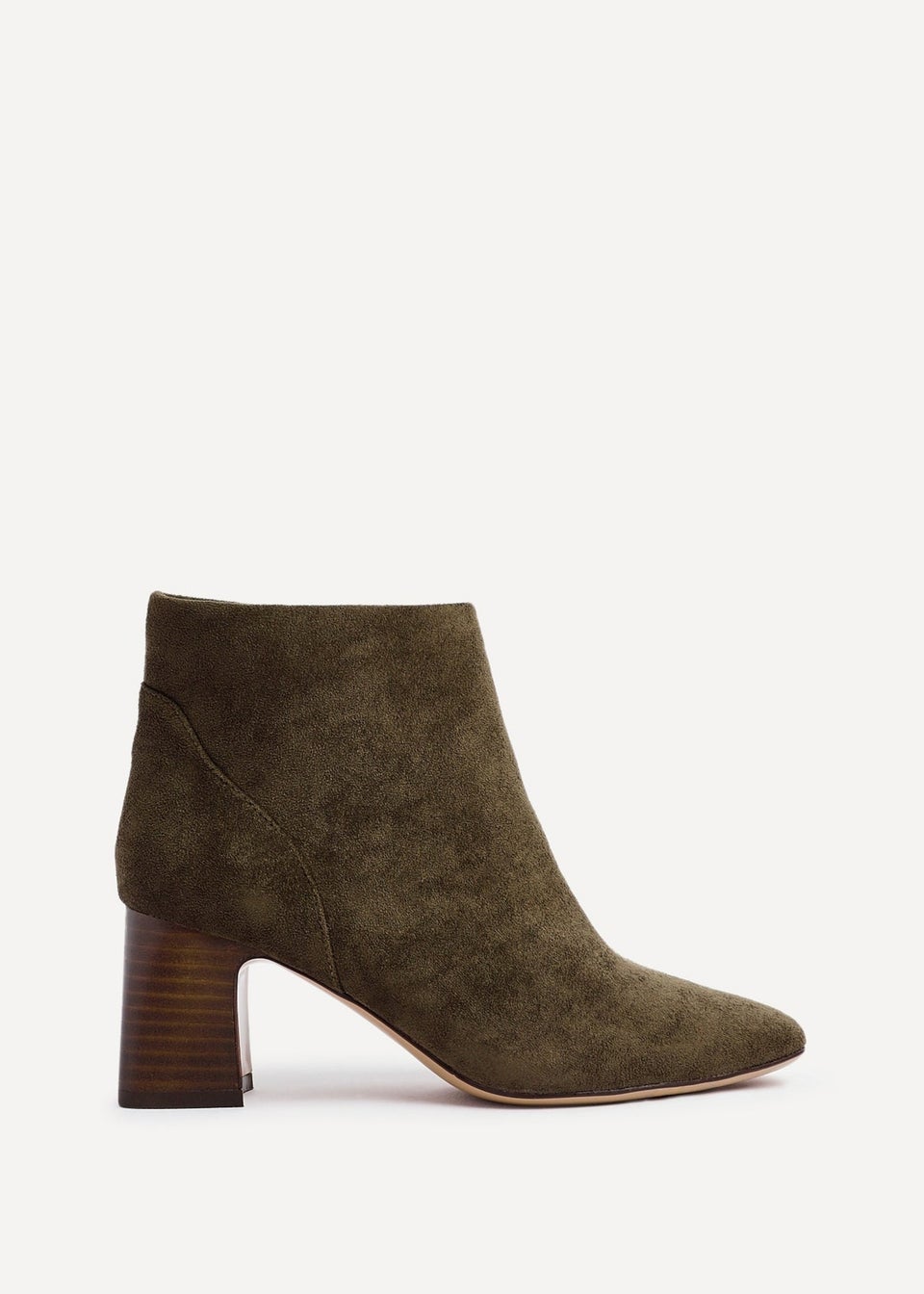 Linzi Cove Khaki Faux Suede Soft Square Toe Block Heel Ankle Boot