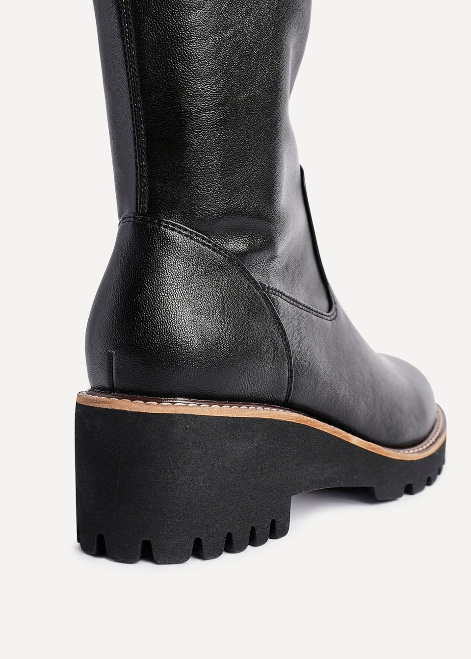 Linzi Resist Black Faux Leather Stretch Wedge High Leg Boot
