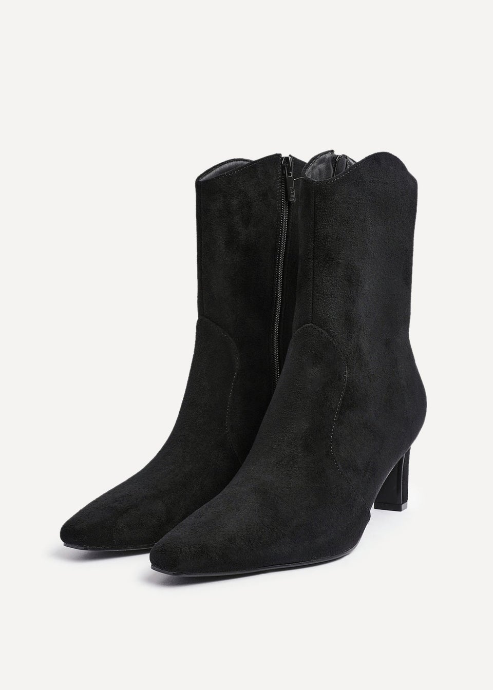 Linzi Calabasas Black Faux Suede Western Inspired Heeled Boot