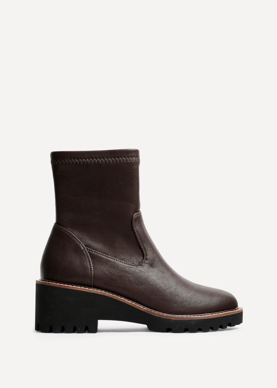 Linzi Trish Brown Faux Leather Wedged Heel Ankle Boot