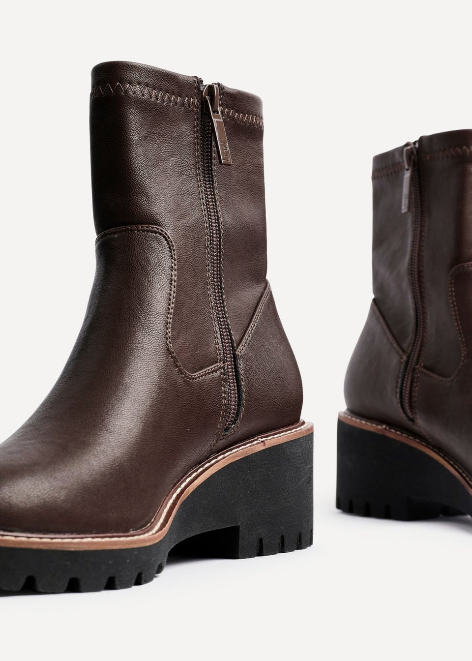 Linzi Trish Brown Faux Leather Wedged Heel Ankle Boot