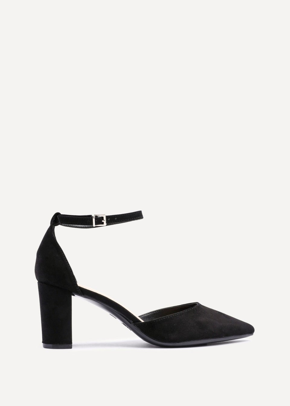 Linzi Leona Black Faux Suede Closed Back Block Heeled Court Shoe