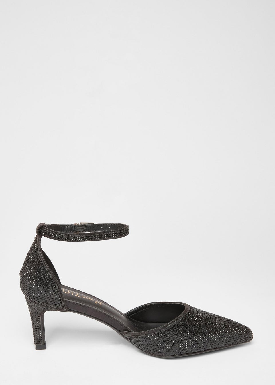 Quiz Black Wide Fit Diamante Court Heels