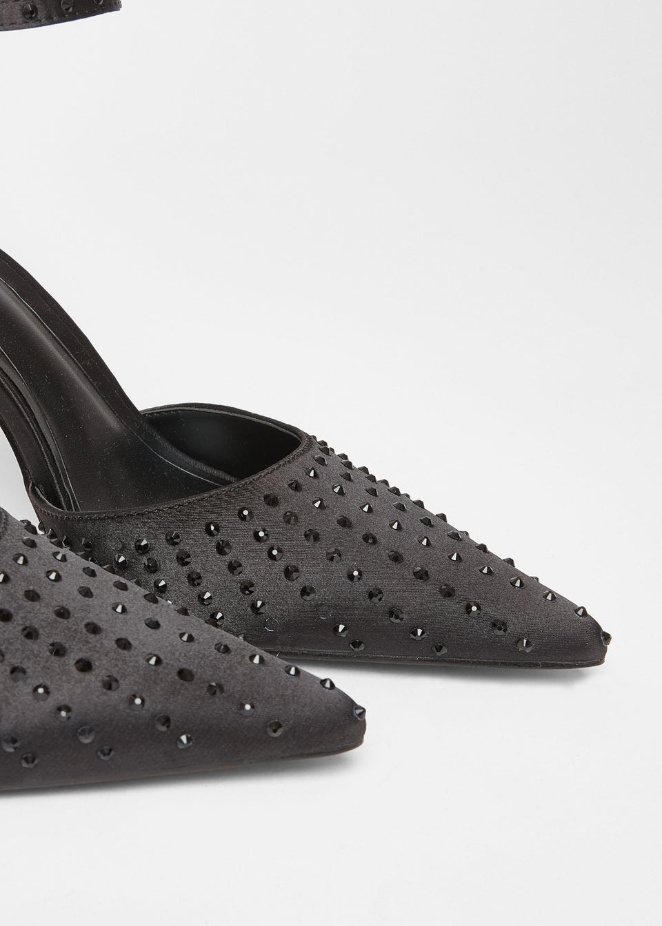 Quiz Black Satin Diamante Court Heels