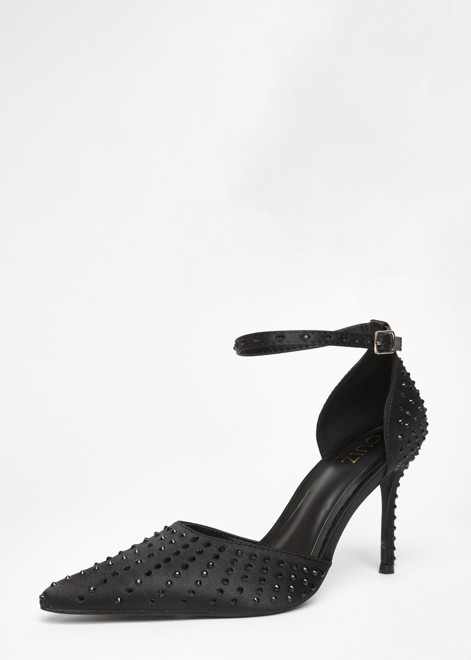 Quiz Black Satin Diamante Court Heels