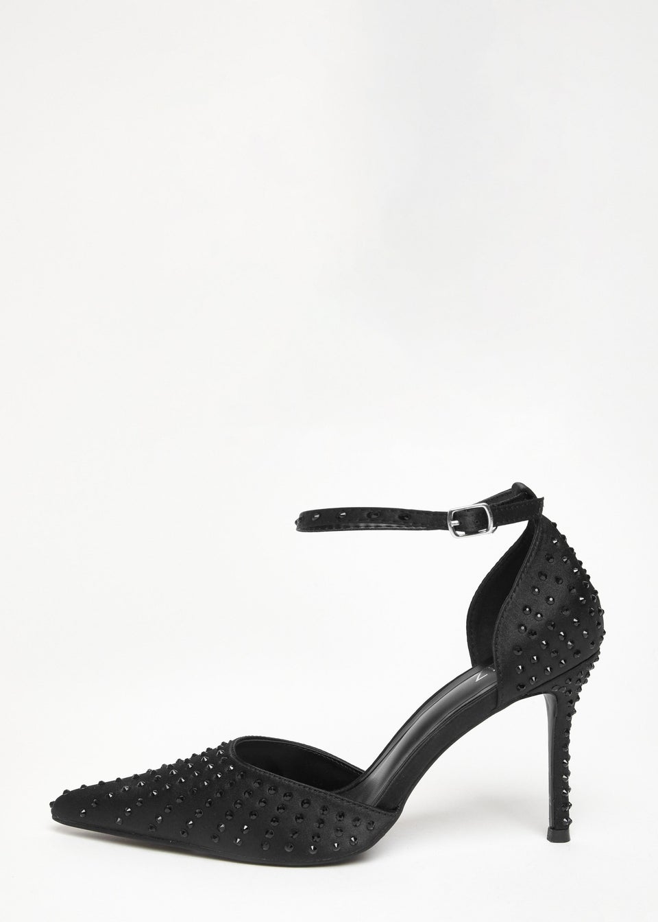 Quiz Black Satin Diamante Court Heels