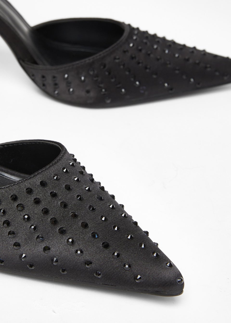 Quiz Black Satin Diamante Court Heels