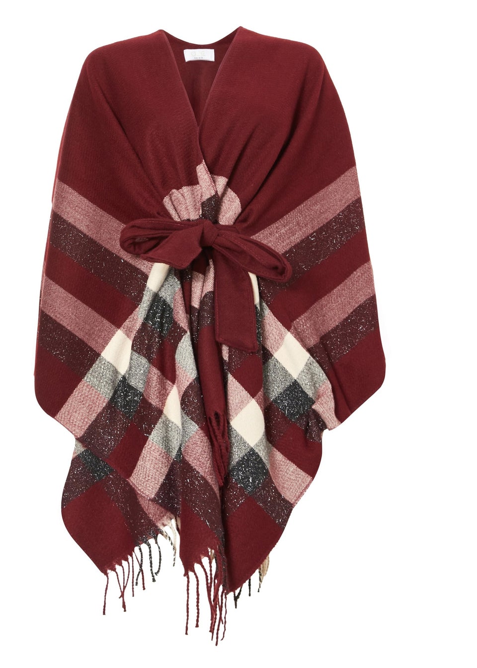 Quiz Burgundy Checked Cape