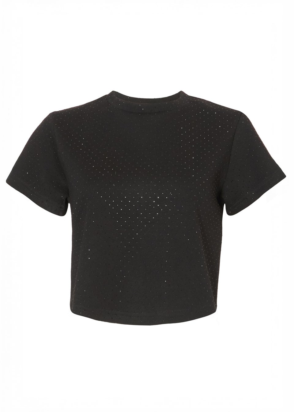 Quiz Black Glitter Cropped T-Shirt