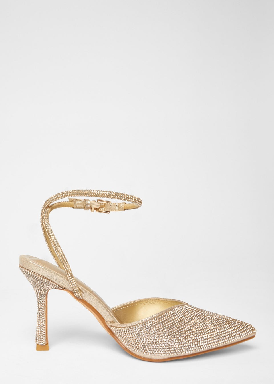 Quiz Gold Wide Fit Embellished Court Heels