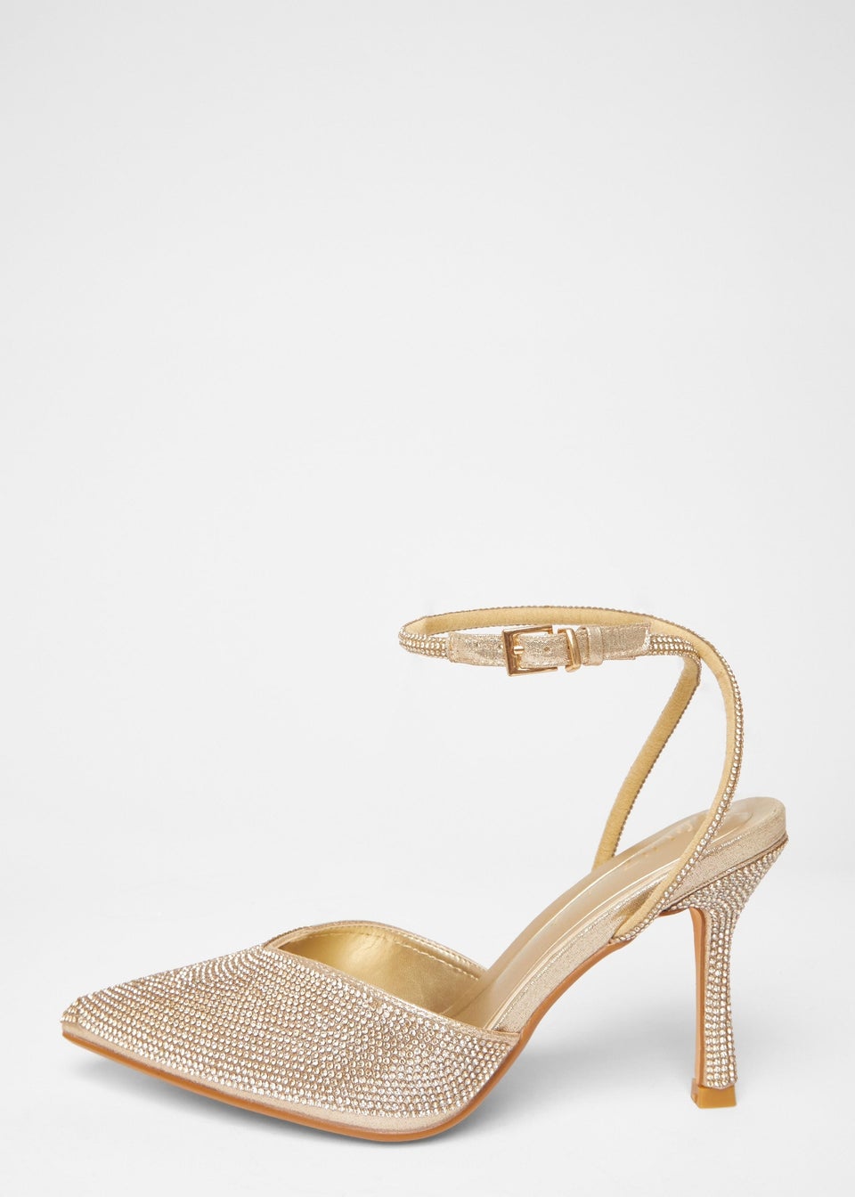 Quiz Gold Wide Fit Embellished Court Heels