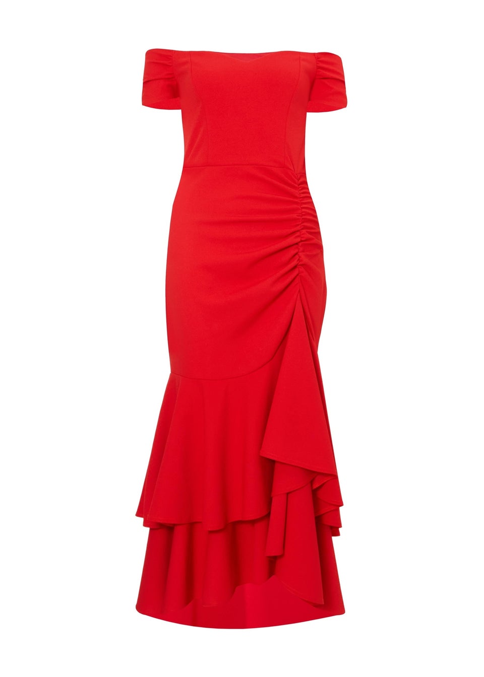 Quiz Red Ruffle Hem Midaxi Dress