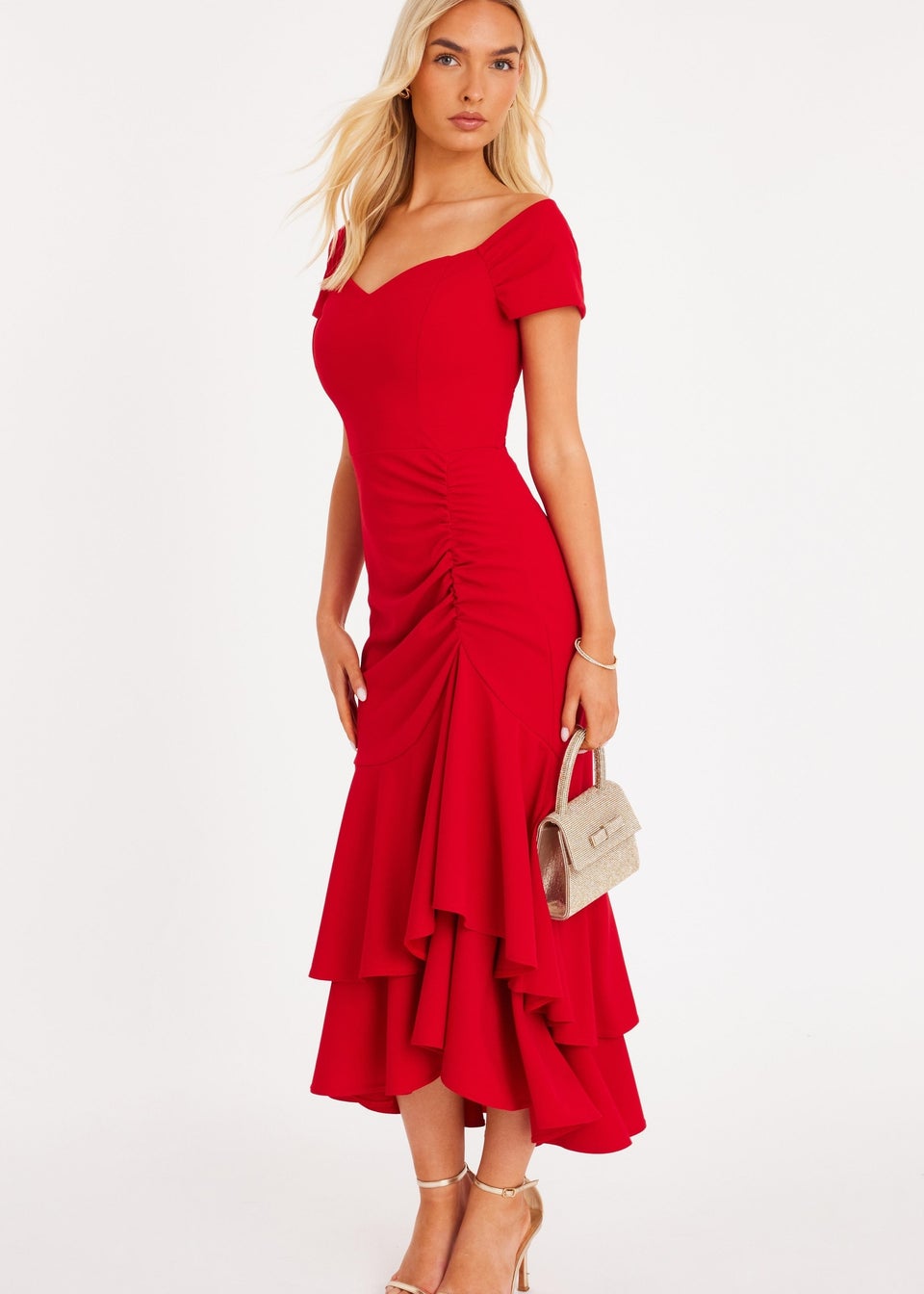 Quiz Red Ruffle Hem Midaxi Dress