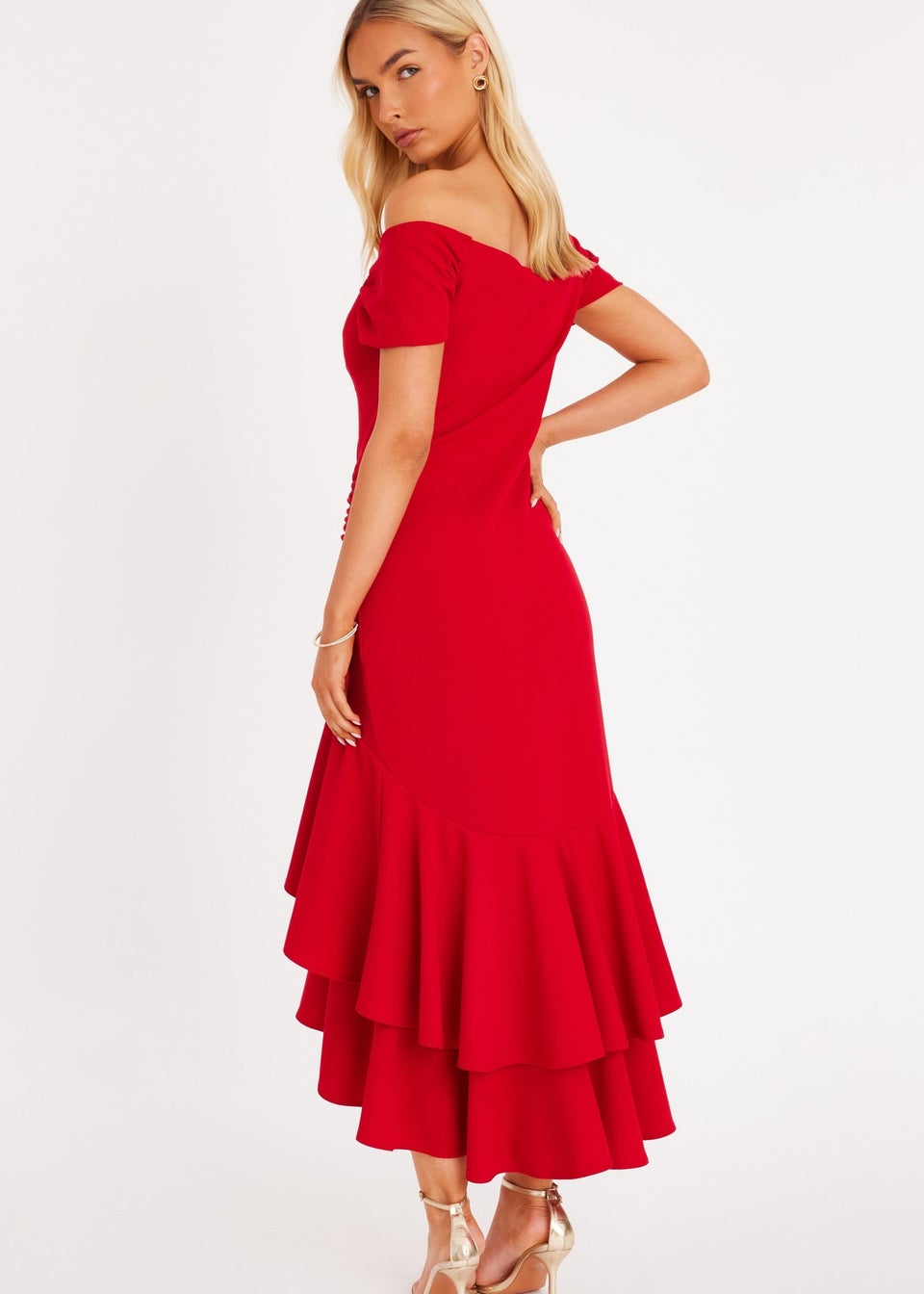 Quiz Red Ruffle Hem Midaxi Dress