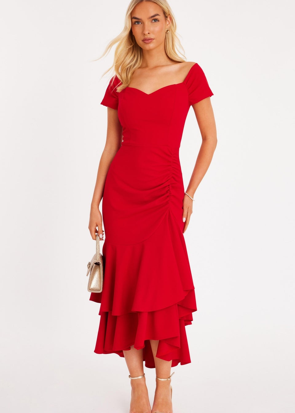 Quiz Red Ruffle Hem Midaxi Dress