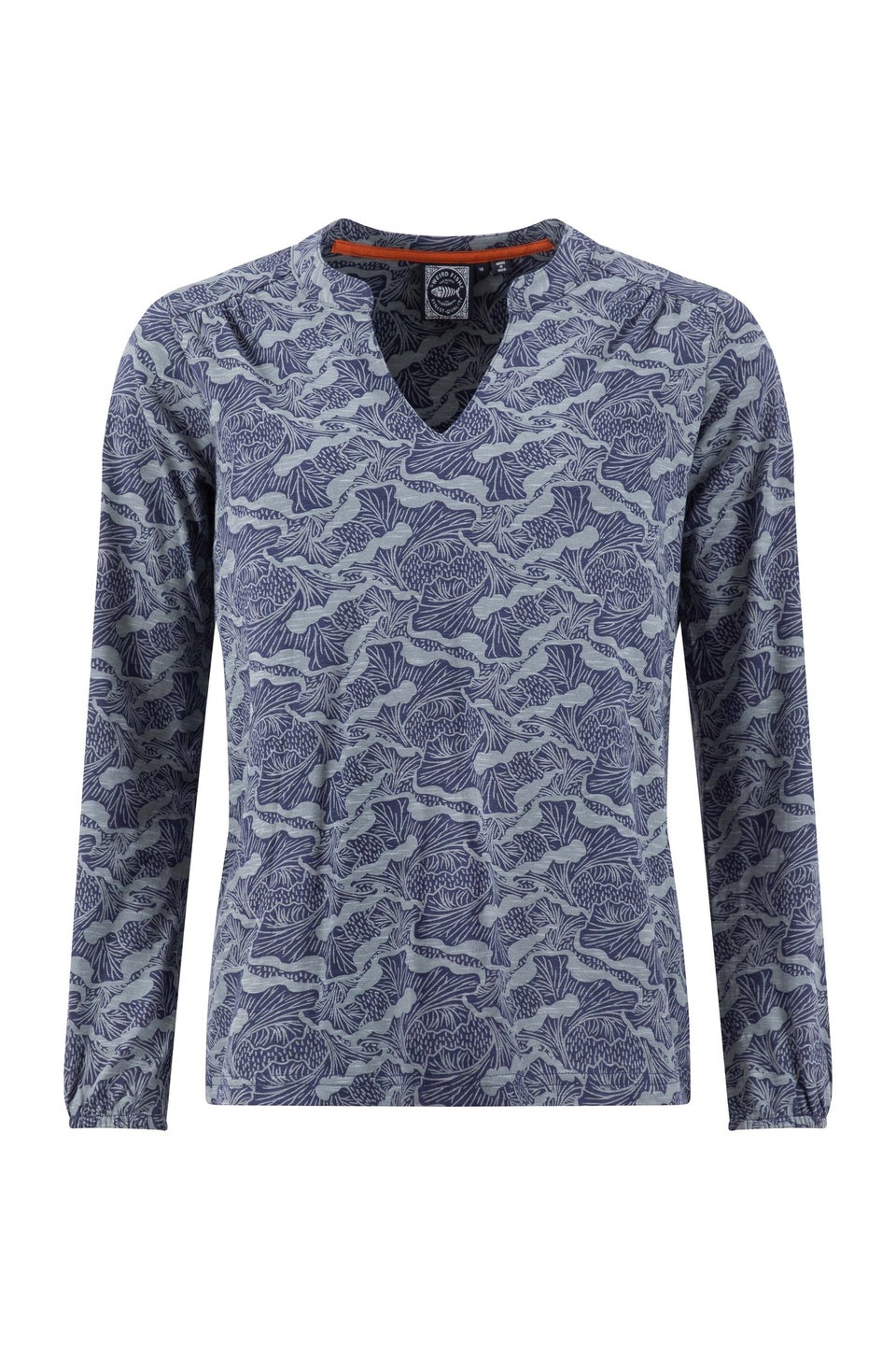 Weird Fish Mid Blue Brooke Printed V Neck Jersey Top